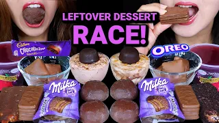 ASMR LEFTOVER DESSERT RACE! MILKA MOUSSE, CHOCOLATE MOCHI ICE CREAM, CADBURY BISCUITS IN MILK 먹방