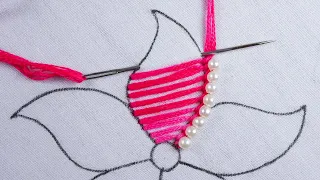 hand embroidery with Pearl Needle and Thread combine beautiful flower design easy tutorial