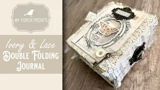 Ivory and Lace Double Folding Vintage Junk Journal With Clasp My Porch Prints