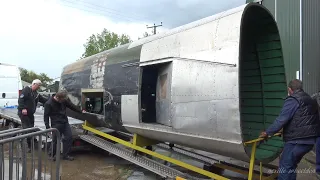 Video 96 Restoration of Lancaster NX611 Year 4.  Rear fuselage arrives from Doncaster.