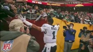 Jalen Hurt glad Eagles fans ok after railing collapse at FedEx Field