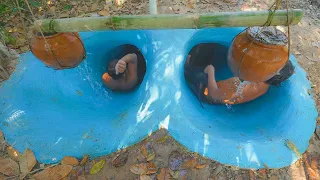 2 Men Dig To Build Secret House With Tunnel Waterslide Swimming Pools