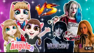 Wednesday addams VS M3gan VS Harley quinn /// My Talking Angela 2 - New year uptade video