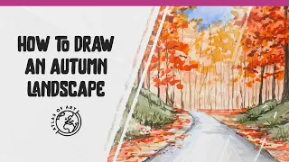🍂 Easy Watercolor Autumn Landscape Drawing Tutorial for Beginners
