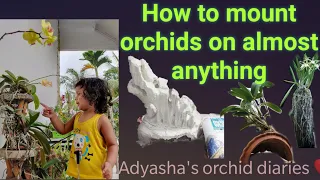 How to mount orchids (on rock, brick,styrofoam,broken clay pot and what not)..DIY orchid kokedama