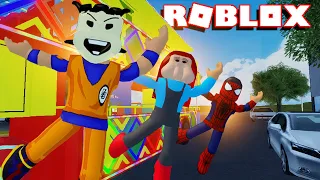 Goku, Homem Aranha, Fofão e Amigos dos Trenzinhos da Alegria - Historinha em Brookhaven no Roblox