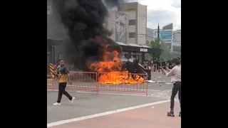 SLC Police car set on fire (Language warning)