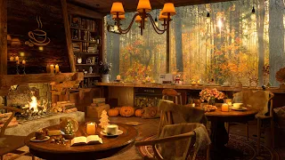 Autumn Cozy Coffee Shop Ambience 4K 🍁Piano Jazz Music for Relaxing, Studying and Working