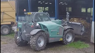 Kramer KT357 mucking out the dry cows