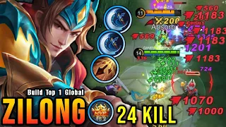 24 Kills!! One Shot Build Zilong Crazy Critical Damage!! - Build Top 1 Global Zilong ~ MLBB