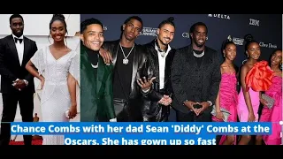 Chance Combs with her dad Sean diddy combs at the Oscars. She has gown up so fast