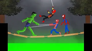 Spider-Man Team vs Hulk on Bridge in People Playground