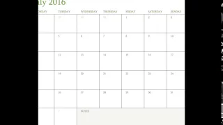 Free July 2016 Printable calendar with holidays