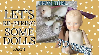 DOLL STRINGING PART 1✨RESTRING AN ALL BISQUE BABY DOLL WITH PIN JOINTS✨Hooks and Elastic #dollrepair