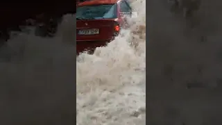 Driver makes a very bad decision in Spain flood | #newvideo #subscribe #trending #weather #shorts