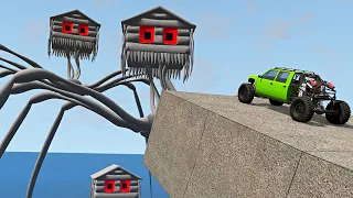 Cars vs Jump Into Trashcan with STONE House Head – BeamNG.Drive