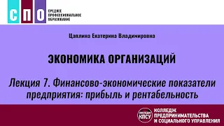 Лекция 7. Финансово-экономические показатели: прибыль и рентабельность - Экономика организаций