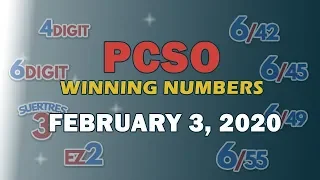 P29M Jackpot Grand Lotto 6/55, EZ2, Suertres, 4Digit, and Megalotto 6/45 | February 3, 2020