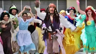 Jack Sparrow runs from Disney Princesses at huge Disney cosplay photo meet for MegaCon 2015