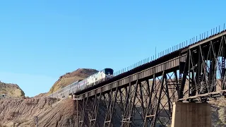 Amtrak's Sunset Limited/Texas Eaglet crossing the Rio Grande Bridge, arriving El Paso Texas.