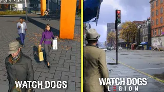 Watch Dogs: Legion vs Watch Dogs 1 | Open World & NPC Behaviour Comparison | Side by Side