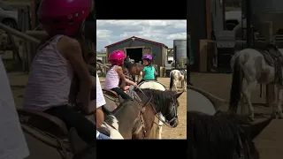 The 5 years old  girls first time horse  riding at 12 Mile Stables , Aurora - CO
