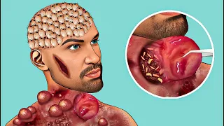 ASMR Remove Big Acne & Worm & maggot Infected Face | Skincare |ASMR| Animation|Satisfying