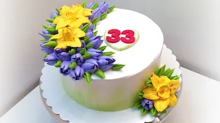 Торт Тюльпаны  и Нарциссы(крем БЗК). /Cake Tulips and Daffodils(protein custard).