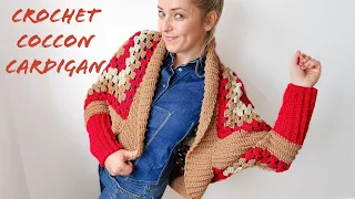 Left Handed Crochet How to Crochet Cocoon Cardigan / Granny square style