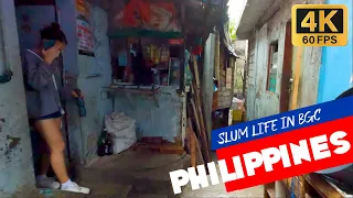 🇵🇭 DIFFERENT WORLDS RIGHT NEXT TO EACH OTHER! Walk in rain BGC Slum PHILIPPINES [4K60 Virtual Tour]