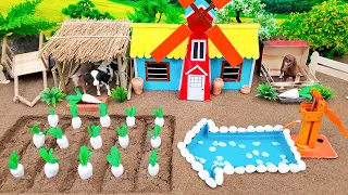 DIY mini Farm Diorama with house for Cow, Horse - Mini Hand Pumb Supply Water Pool for animal#11