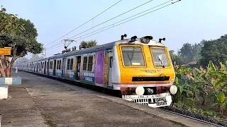 Barddhaman to Howrah chord line crowded EMU local trains arriving in a winter morning