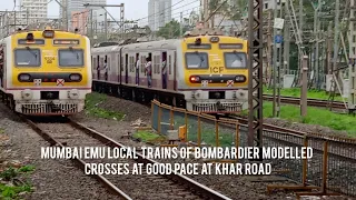 Mumbai EMU Local Trains of Bombardier Modelled Crosses at Good Pace at Khar Road