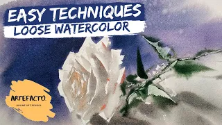 How to paint a watercolor rose in a loose style? Step by Step Tutorial for Beginners!