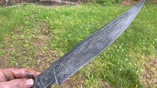 Canister Damascus San Mai Bowie knife part 2: making the blade