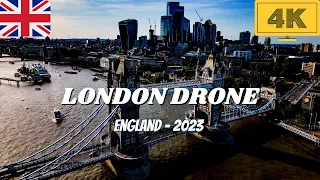 Tower Bridge & Canary Wharf - London || Drone 4K 2023 || Upbeat background music