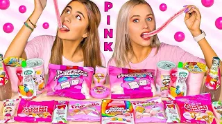 ASMR PINK ONE COLOR FOOD MUKBANG (HUBBA BUBBA, MARSHMALLOW, JELLY STRAWS)