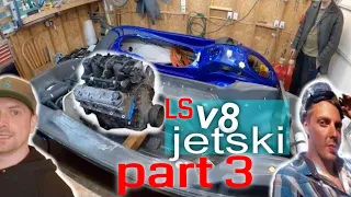 v8 jetski part 3 splitting the hull and test fit engine