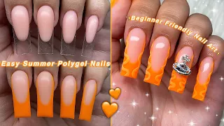 EASY ORANGE SUMMER POLYGEL NAILS🧡 BEGINNER FREINDLY NAIL ART & ABSTRACT NAIL DESIGN! | Nail Tutorial