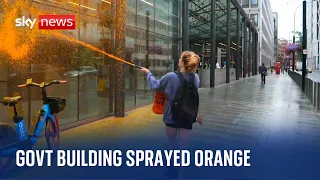 Just Stop Oil: Protesters spray orange paint over Department for Energy Security and Net Zero