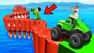 SHINCHAN AND FRANKLIN TRIED THE IMPOSSIBLE CURVY BOTTLE BRIDGE SEA PARKOUR CHALLENGE GTA 5