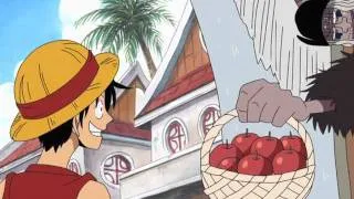 Strange Drunken Fellow gives Luffy a Strange Red Apple while Thanking for Help (Japanese/Subtitled)