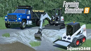Removing ABANDONED SWIMMING POOL! | Landscaping Job | Roleplay | Bobcat E55 & 863 | FS19