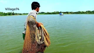 Net Fishing on Boat। Traditional Cast net fishing in River। fishing videos (part-377)