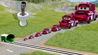 Double Flatbed Trailer Truck vs Speedbumps Train vs Cars Tractor vs Train BeamNG Drive