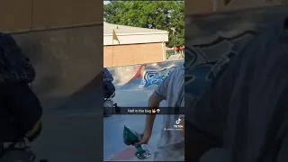 Old drunk man on his scooter sending it at the skatepark