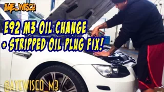 HOW TO: OIL CHANGE on a BMW E92 M3 + STRIPPED OIL PLUG FIX!