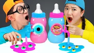 Mukbang Giant Color Bottles Jelly drink 컬러 보틀 캔디 젤리 먹방 with candy by COMY VLOG 코미 브이로그