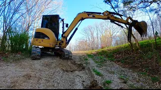 Repairing Washed Out Gravel Road with Water Bar and Ditch Repair - CAT 304 Mini Excavator