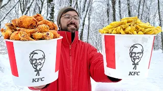 KFC CHICKEN AND CHIPS RECIPE | COOKING IN A SNOWY FOREST | SUPER EASY & CRISPY